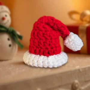 Handmade Crochet Mini Santa Hat, Crochet Christmas Hat Decor - Picture 1 of 7