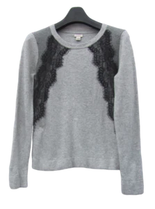 M J.CREW Damen Colorblock Spitzeneinsatz Wolle Bld Pullover grau/schwarz leicht - Bild 1 von 3