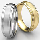 7.5mm Comfort Fit Satin Center Double Round Edge Men's Wedding Band Gold Ring