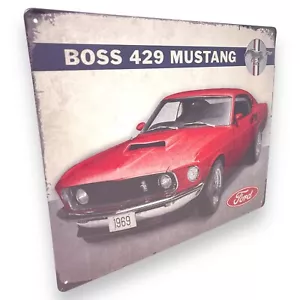 "Insegna metallica in latta '69 Ford Mustang Boss 429 15"" x 12"" con bordi rinforzati" - Foto 1 di 6