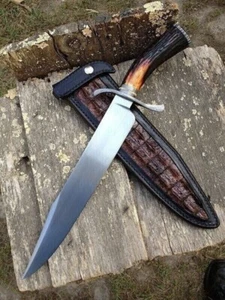 Cuchillo Bowie de caza con cuerno de ciervo de acero D2 hecho a mano personalizado - Imagen 1 de 3