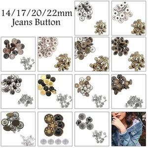 Jeans Buttons Hammer on Denim Replacement DIY for Leather Bags Trousers Skirts - Picture 1 of 119