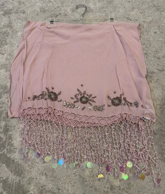 Cachecol Sue Wong seda vestido xale malva rosa prata contas transparentes lantejoulas grande 21 - Imagem 1 de 4