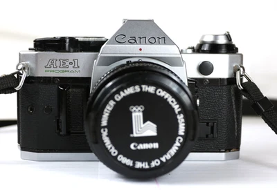 Canon AE-1 Program SLR 35mm Camera Good Working with FD 50mm Prim Lens - Image 1 of 4
