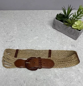 Women  RALPH LAUREN BRAIDED light brown ROPE LEATHER TRIM DECO BELT  30-32” - Picture 1 of 21
