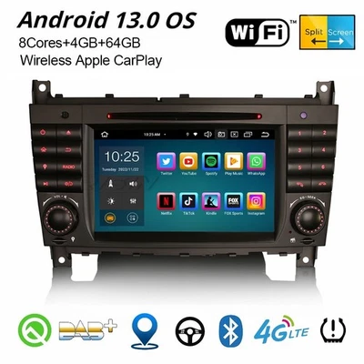 64GB Android 14 Mercedes C/CLC/G-Klasse W203 W463 DAB+ Autoradio CarPlay DVD GPS - Bild 1 von 4