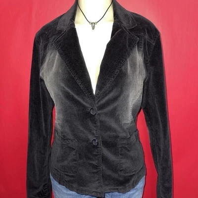 Y2K Black & White Faded Highlight Burnout Corduroy Button Up Blazer Jacket - Image 1 of 4