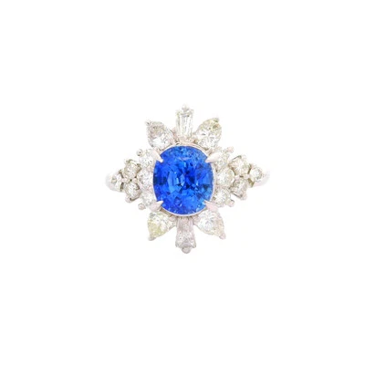2.29 Carat Blue Sapphire Diamond Platinum Starburst Ring - Image 1 of 4