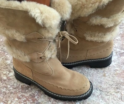 Coldwater Creek Khaki Suede Leather Sheepskin Shearling Commute Boots Size 6 EUC - Image 1 of 4