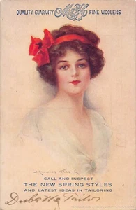 M&H Mason & Hanson Fine Woolen schöne Dame Künstler signierte Werbepostkarte - Bild 1 von 2