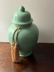 Ingwerglas Aqua mit Quaste Vintage Les Vasen von Mann 8,5" Etikett - Bild 1 von 12