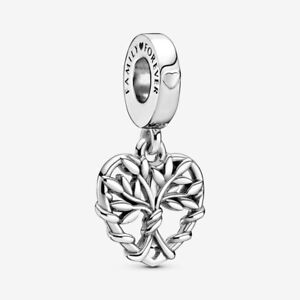 S925 Silver Plated Heart Family Tree Dangle Charm for your moment bracelet C45