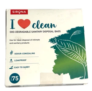 Sirona Sanitary Disposal Bags - I Love Clean - 75 Leak Proof Bags - USA Shipper - Picture 1 of 6