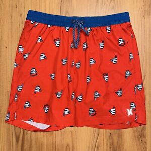 Hurley Red Volley Swim Short USA BBQ Stay Fly Drawstring AOP Men’s Sz Large