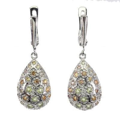 925 Sterling Silver Earrings Round Peridot Sapphire Natural Gemstone Jewelry - Image 1 of 4