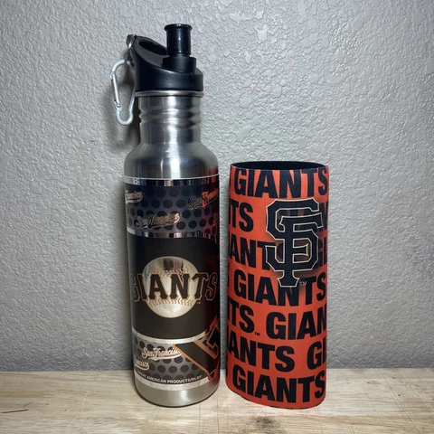 MLB San Francisco Giants Metallic Stainless Steel Water Bottle 26 oz With Coozie Cover