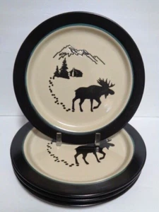 4 Bass Pro Shops Timberline Cabin Moose Dinner Plates Set White River Dishes Lot - Picture 1 of 9