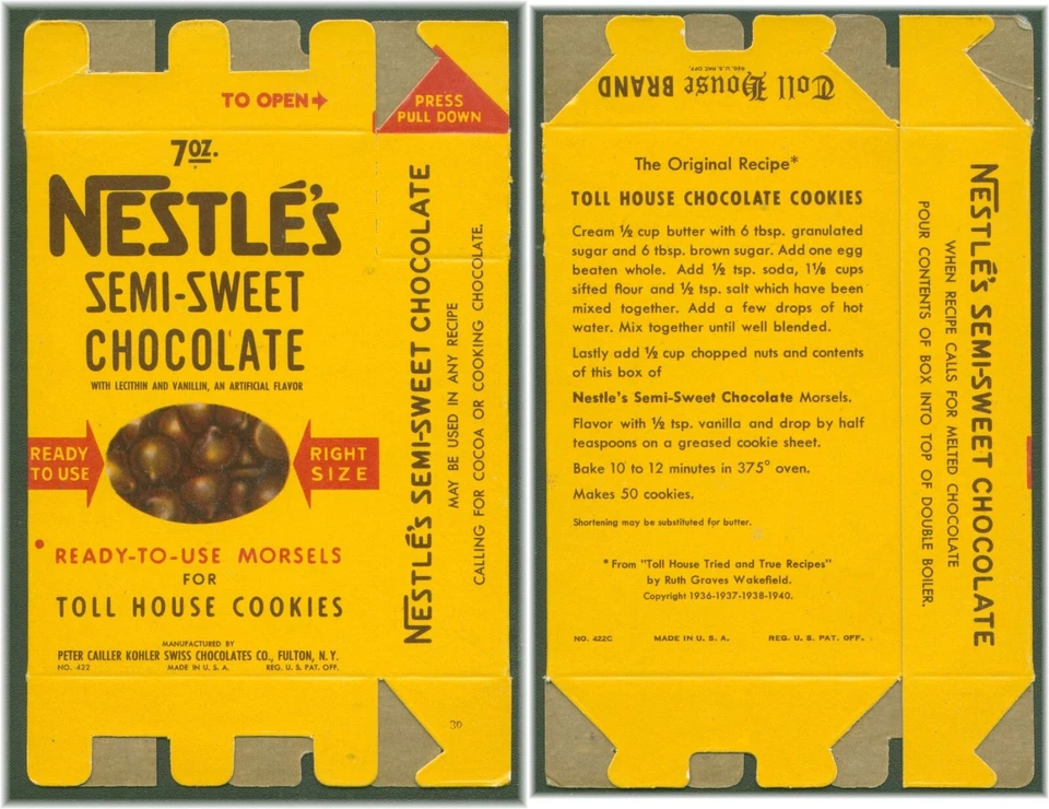 VINTAGE NESTLE'S SEMI-SWEET CHOCOLATE MORSEL PACKAGING - Image 1 of 1