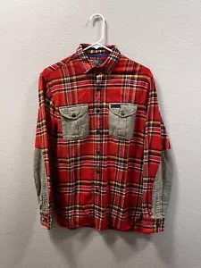 Vtg Polo Ralph Lauren 100% Cotton Flannel Red Plaid Long Sleeve Polo Size S - Picture 1 of 10