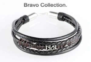 Sterling Silver and Leather Armband Wristband Bracelet for Men 2B-167 - Bild 1 von 5