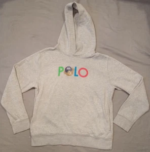 Polo Hoodie kids Large Gray Hooded Sweater logo spellout bear - Picture 1 of 7