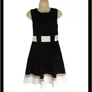 Calvin Klein Color Block A-Line Flattering Dress 4 Black White NWT - Picture 1 of 7