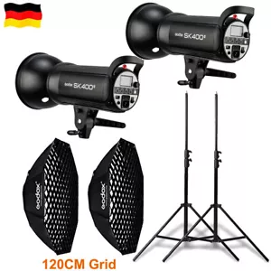 2X Godox SK400II 400W Studioblitz Blitz Blitzlicht +120cm Grid Softbox + Stativ - Bild 1 von 12