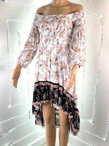 EVOLUTIONARY Dress Size M HIGH-LOW OFF SHOULDER FLORAL PRINT Smocking top - Picture 1 of 7