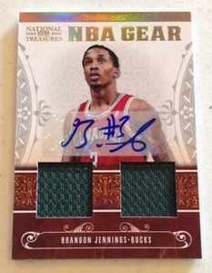 BRANDON JENNINGS 2011 NATIONAL TREASURES NBA GEAR 2 X JERSEY AUTO #15 25/30 - Picture 1 of 2