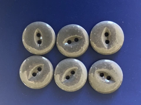 SET OF 6 grey china 2 hole fish eye buttons  ~RE-ENACTORS ~ 13/16" Cover