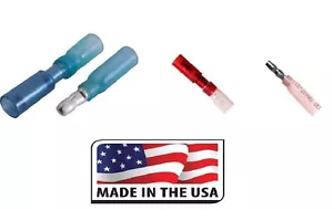 (100) RED & BLUE HEAT SHRINK BULLET WIRE ROUND CONNECTOR .157 22-14 GAUGE TERM - Picture 1 of 1