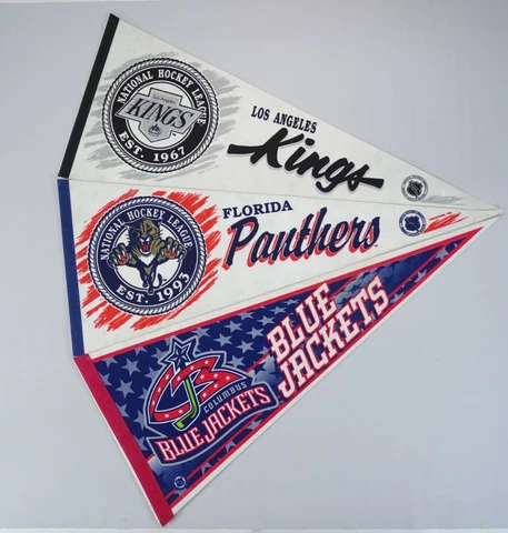 Lot of 3 1990's NHL Hockey Pennants LA Kings FL Panthers Columbus Blue Jackets Cover