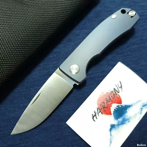 Maxace / PMP Harmony Slipjoint 2.97" M390 Drop Point Blade Blue Titanium Handles - Picture 1 of 4
