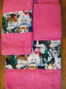 Custom NEW KITTENS DECOR 3 PC TOWEL SET, ROSE PINK - Picture 1 of 1
