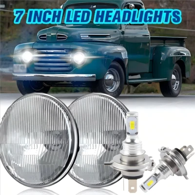 Pair 7" Inch Round LED Headlights DRL for Ford F1 1948 1949 1950 1951 1952 - Image 1 of 4