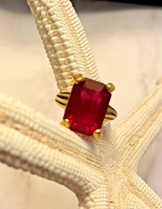 Ruby Red Ring Women Size 5 Goldplated Square Faceted Cut Solitaire Prong-set - Picture 1 of 4
