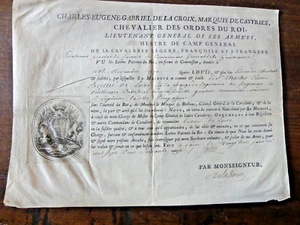 beautiful parchment 1771 military commission by Mr de Castrie lieutenant general - Picture 1 of 3