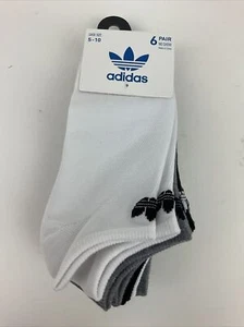 ADIDAS Size 5-10 No-Show 6 Pairs White / Black/ Gray with Logo Women Socks   - Picture 1 of 6