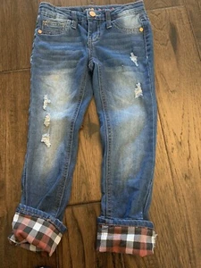 Lee Cuffed Crop Distressed Jeans Girl Size 5 Plaid Cuff - Picture 1 of 9
