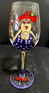 Caprichosa copa de vino cómica "La edad mejora con el vino" pintada a mano tapa de 9"h 12 oz - Imagen 1 de 13