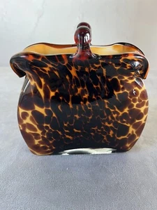 Murano-Style Hand-Blown Leopard Cheetah Tortoise Print Glass Purse Vase Art EUC - Picture 1 of 8