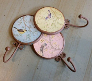 New Metal Japanese Shabby Chic French Floral Rustic BIRD Coat Towel Wall Hook - Picture 1 of 9