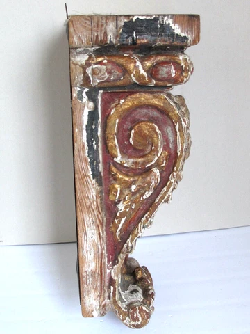 Antique  Architectural Wood Hand Carved Corbel Original Paint 18th c. Italian Cover