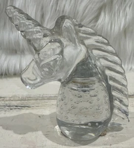 Studio Art Glass Clear Unicorn Bust Controlled Bubbles Paperweight VTG Beach - Picture 1 of 10
