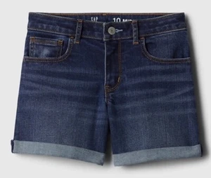 NWT Gap Kids Girls Denim Midi Shorts Dark Wash adjustable waist u pick size - Picture 1 of 3