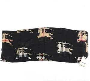 Burberry All Over EKD Check-Print Logo Rectangle Wool & Silk Scarf In Black - Picture 1 of 8