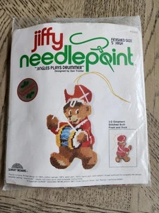 Vtg Jiffy Needlepoint “Jingles Plays Drummer” TEDDY BEAR Christmas Ornament New - Picture 1 of 5