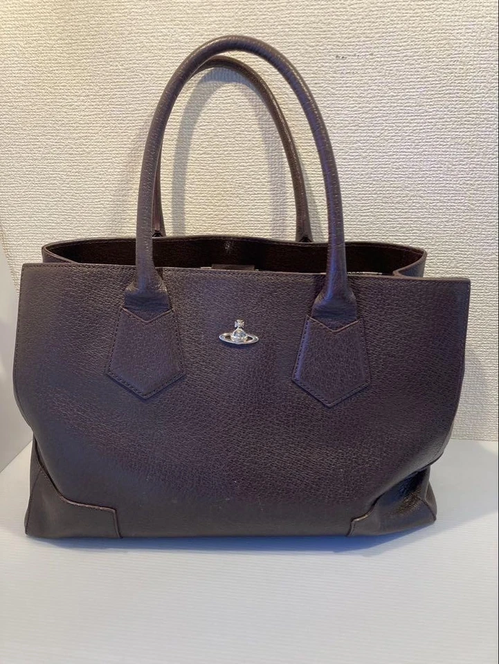 Vivienne Westwood кожаная сумка с короткими ручками темно коричневый логотип пластина стильный подлинный - Изображение 1 из 4