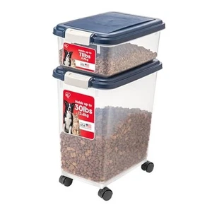 USA 30 lbs & 11 lbs Combo Airtight Dog Food Storage Container, Stackable Navy - Picture 1 of 7