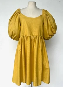 Elf Made by Hand Cherie Puff Sleeve Linen Midi Dress-XXL - Picture 1 of 12